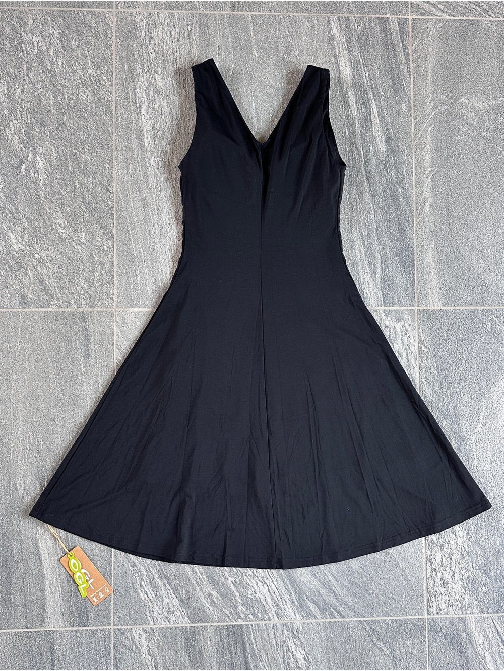 NWT OGL Stretch Ponte V-Neck A-Line Midi Bra Dress Black Removable Pads Small - Picture 7 of 16